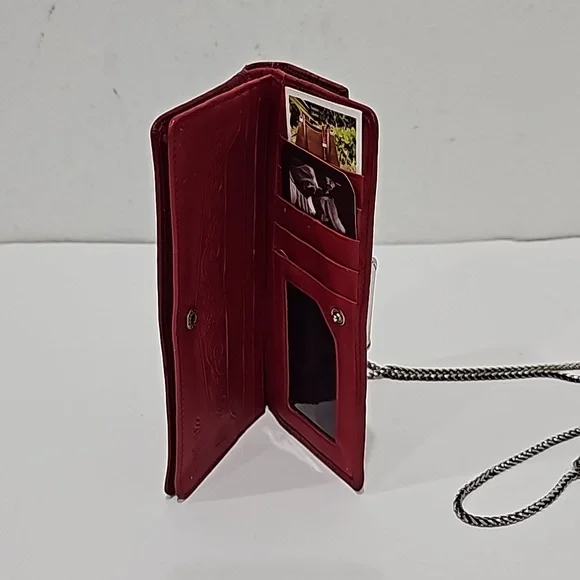 Brighton Red Crossbody Wallet  handbag with silver removable strap - Picture 4 of 8